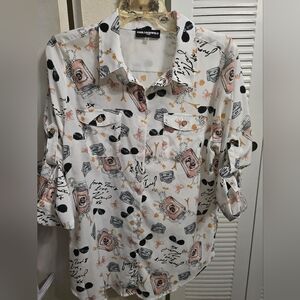Karl Lagerfeld White and Black Graphic Button Down Shirt